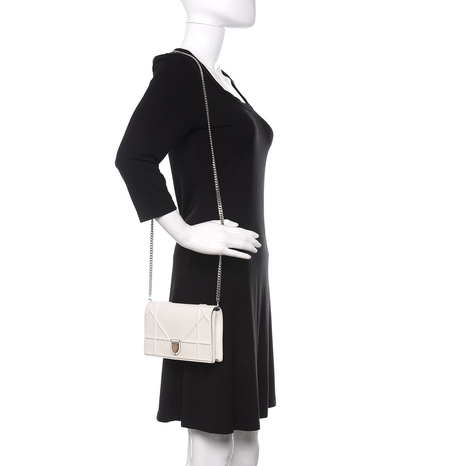 Christian Dior Grained Calfskin Diorama Wallet on Chain Pouch White 2 of 9