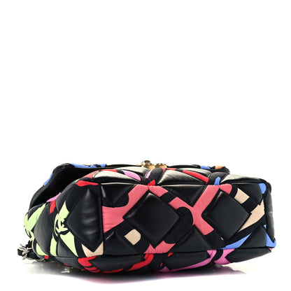 Chanel Lambskin Printed Fabric Medium Chanel 19 Flap Black Multicolor 4 of 11