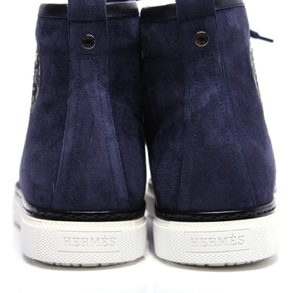 Hermes Suede Mens Jimmy High Top Sneakers 40.5 Navy Blue 4 of 13