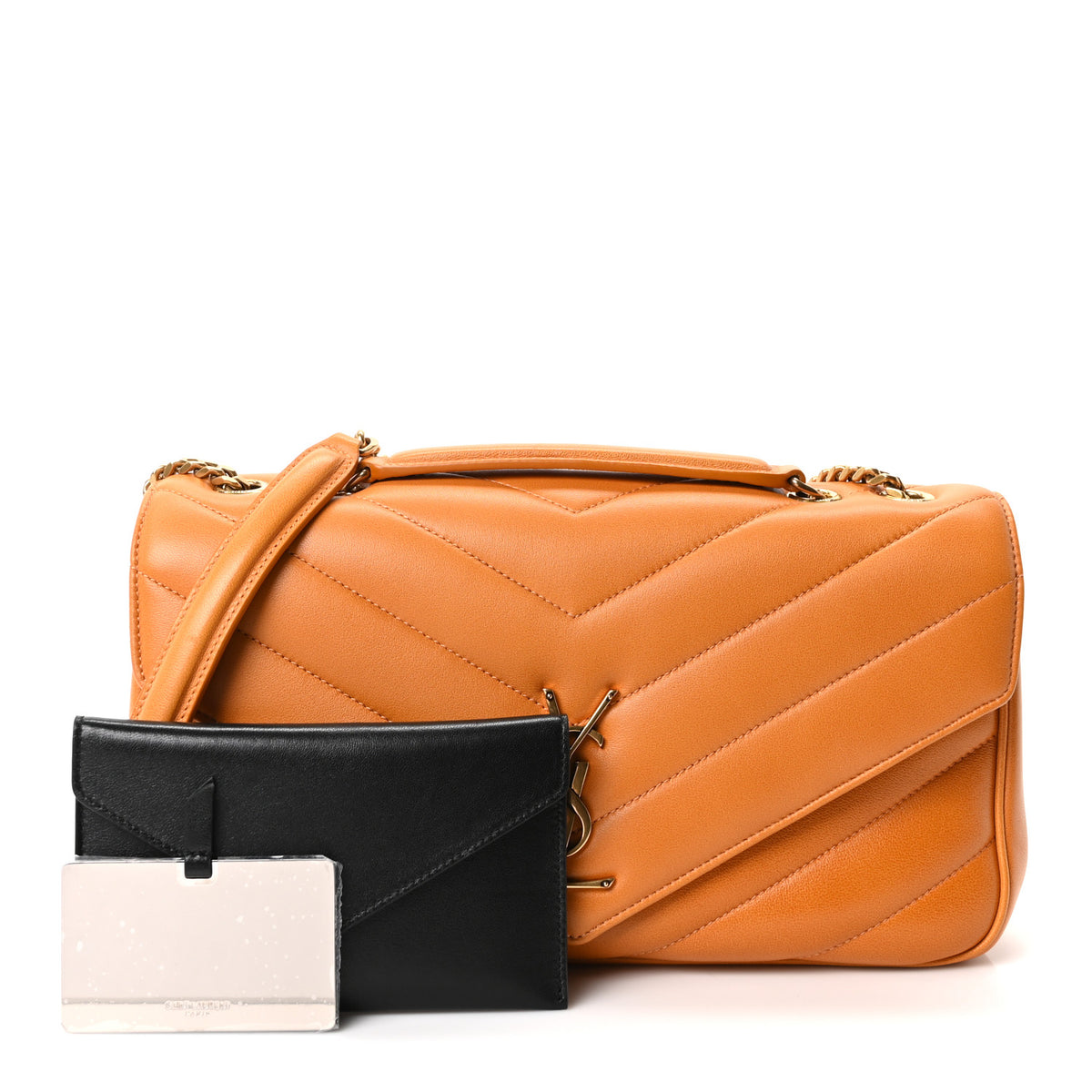 Saint Laurent Lambskin Chevron Quilted Medium Loulou Sunflower 4 of 12