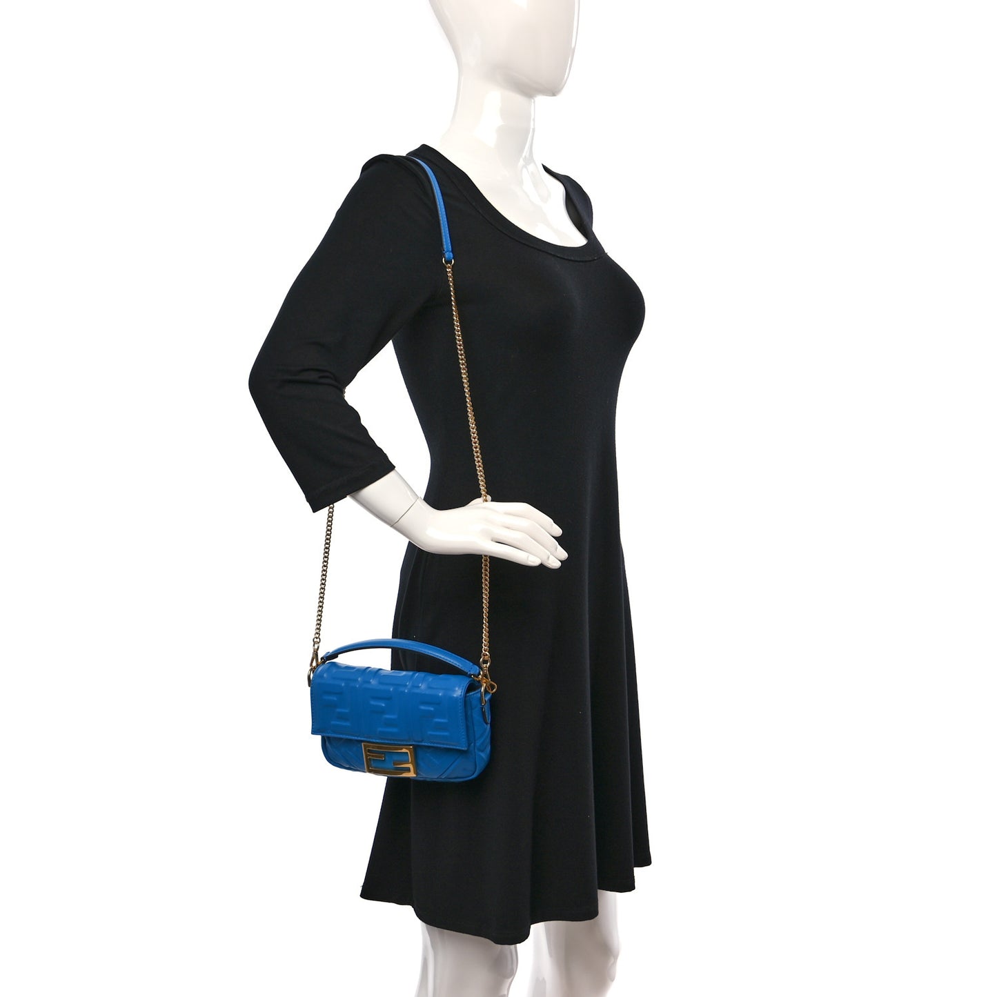Nappa FF 1974 Embossed Mini Baguette Blue Royal