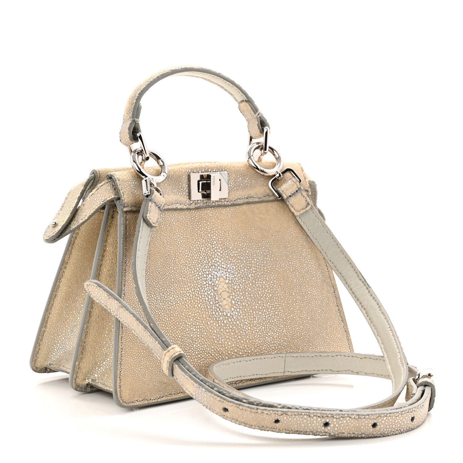 Fendi Stingray Shiny Nappa Petite Peekaboo I SEE U Satchel Beige 3 of 10