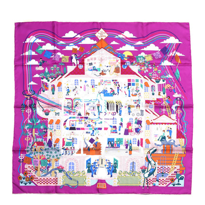Hermes Silk La Maizeon des Carres Scarf 90 Fuchsia Blanc Multicolore 1 of 5