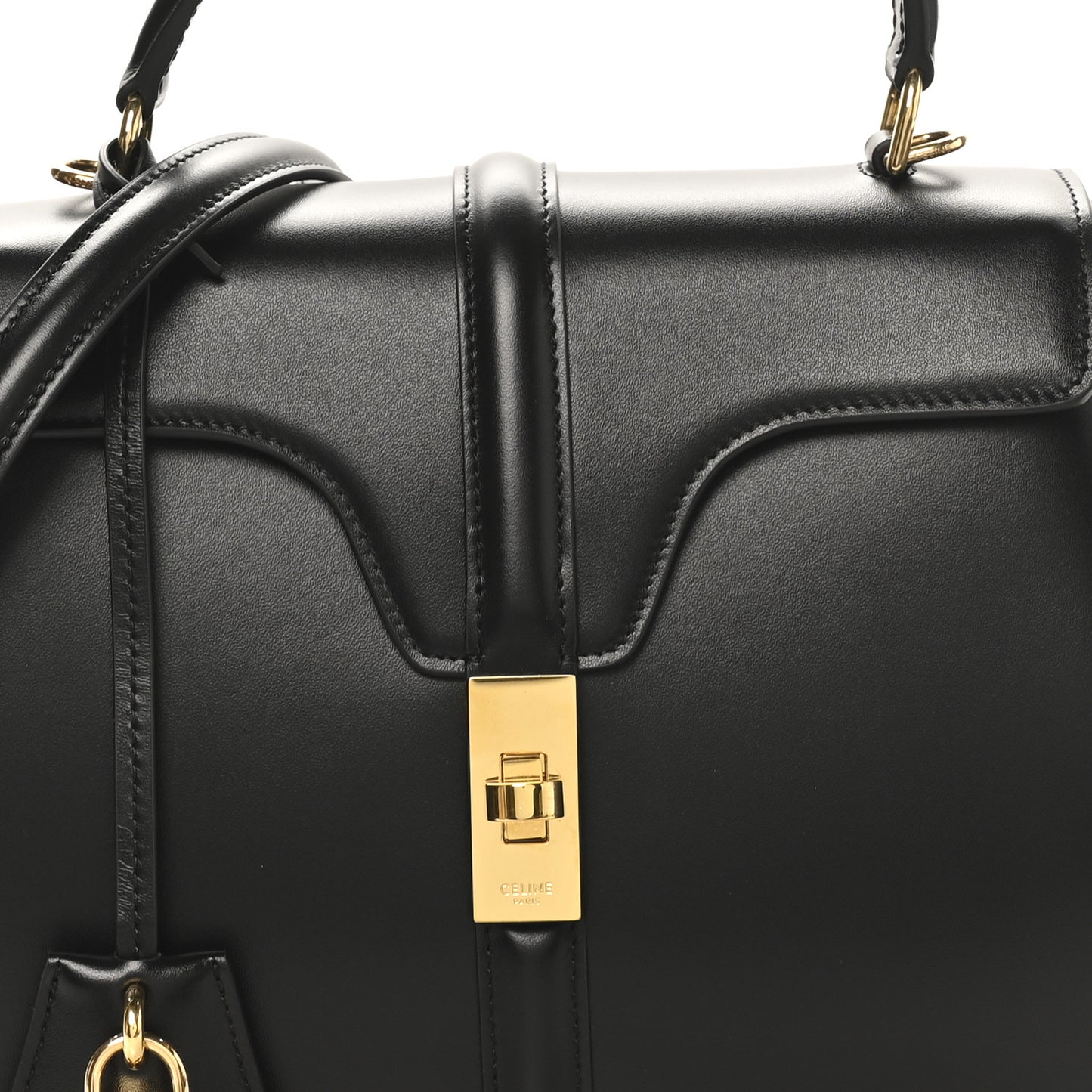 Satinated Calfskin Small 16 Top Handle Bag Black