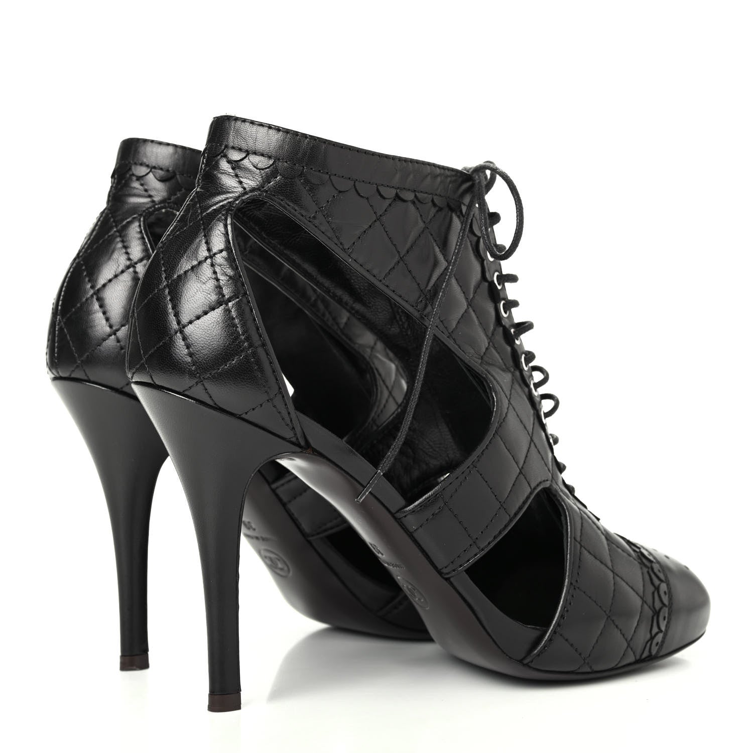 Chanel Calfskin Quilted Cut Out Boots 39 Black 3 of 4