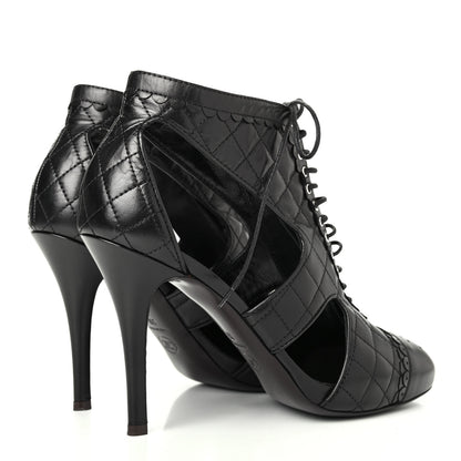 Chanel Calfskin Quilted Cut Out Boots 39 Black 3 of 4