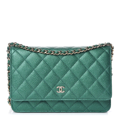 Chanel Metallic Caviar Quilted Wallet On Chain WOC Green 1 of 12