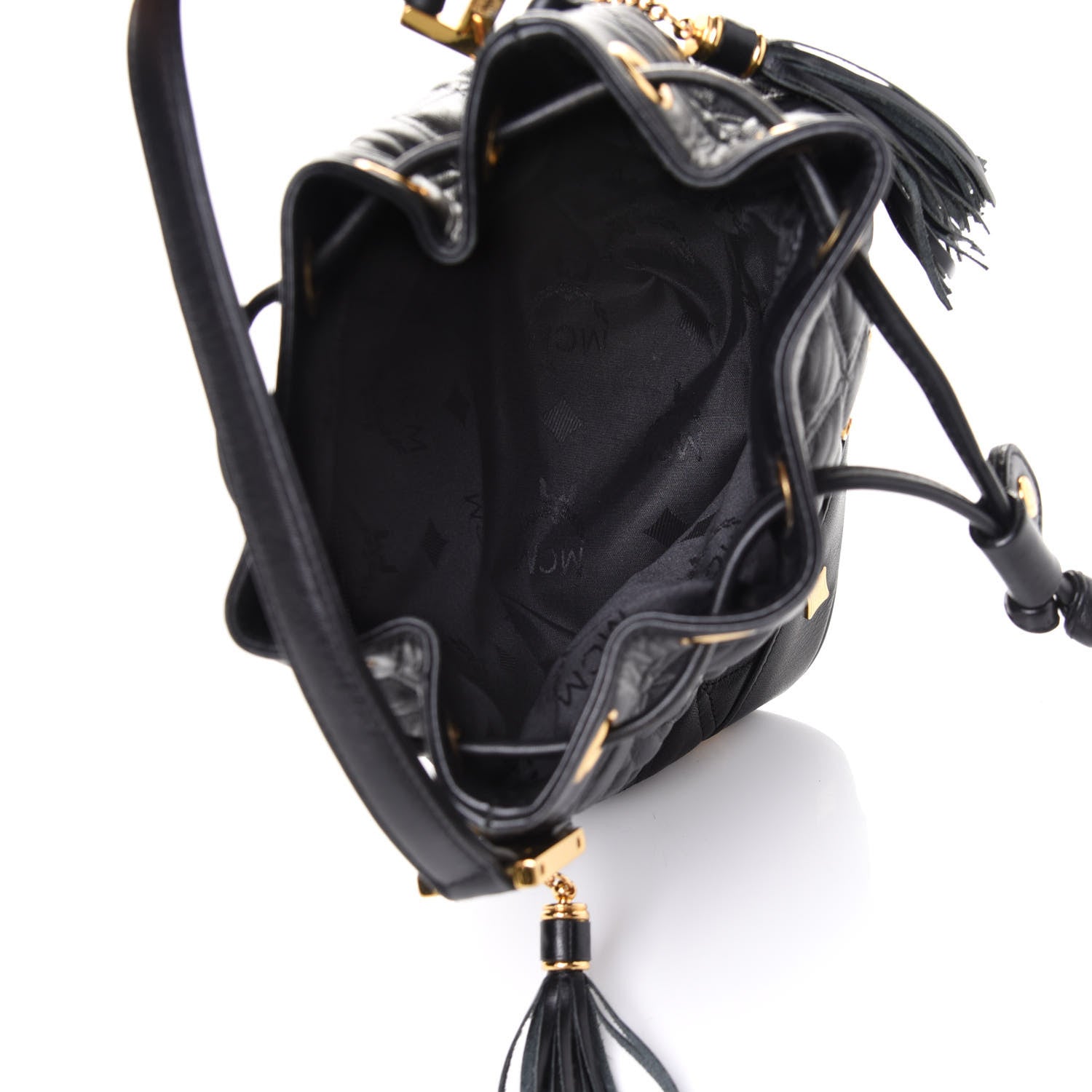 MCM Calfskin Quilted Studded Bucket Bag Black 4 of 4