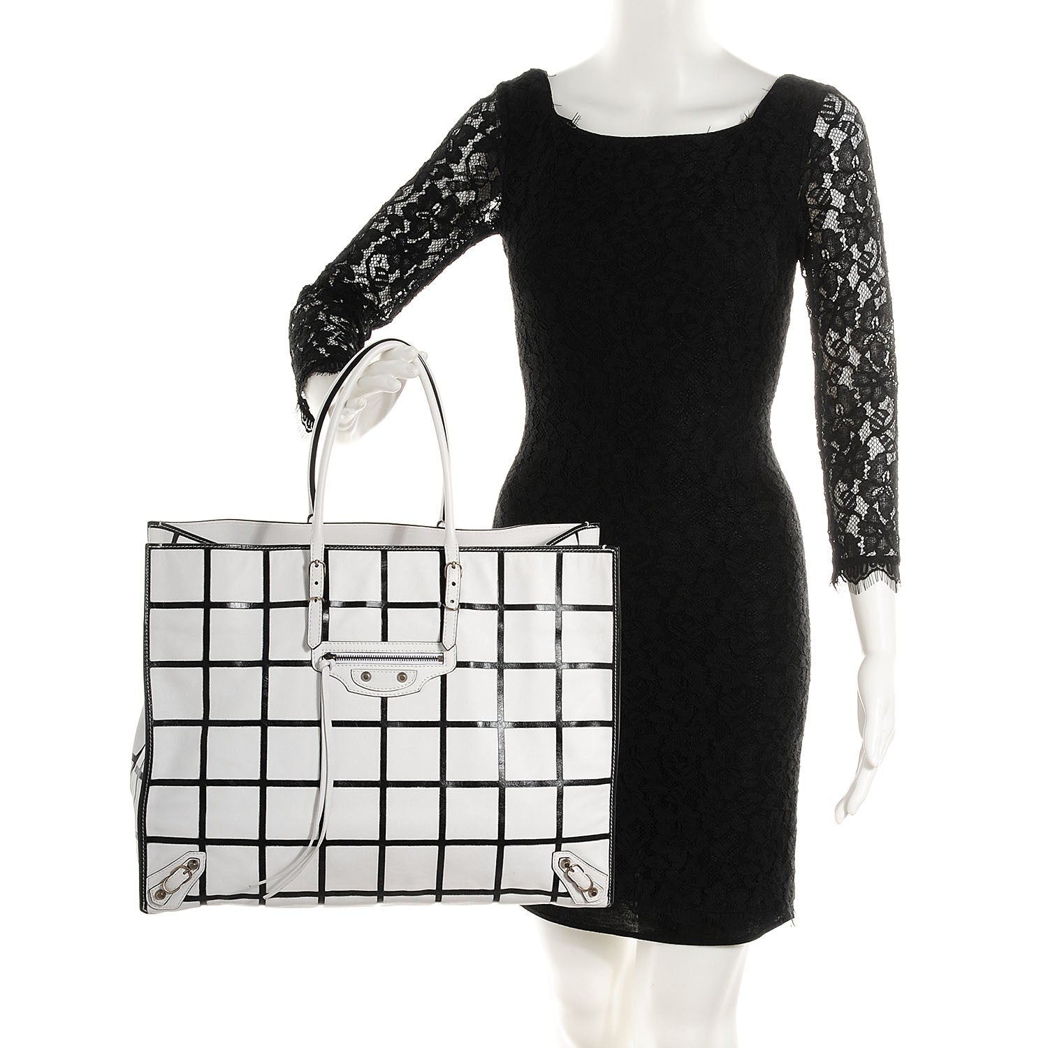 Balenciaga Calfskin Papier Embossed A4 Carreaux Tote 2 of 13
