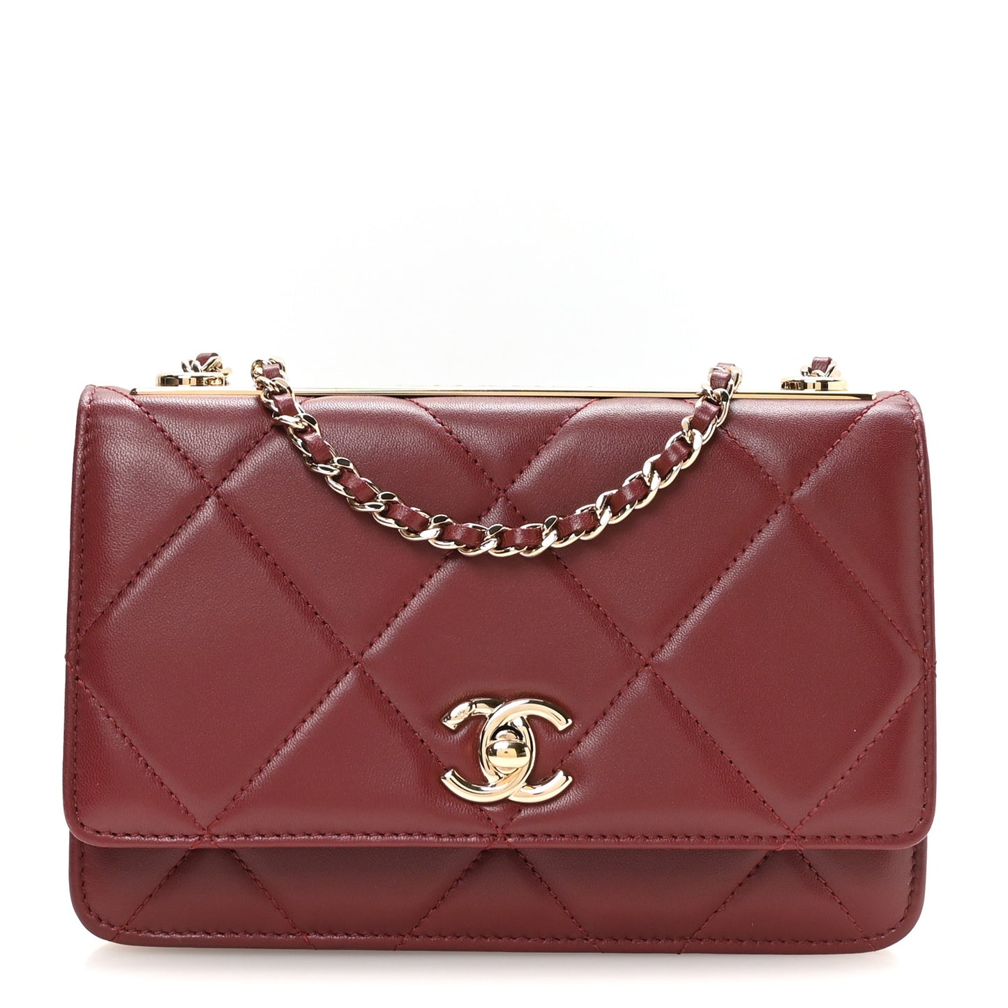 Lambskin Quilted Trendy CC Wallet On Chain WOC Burgundy