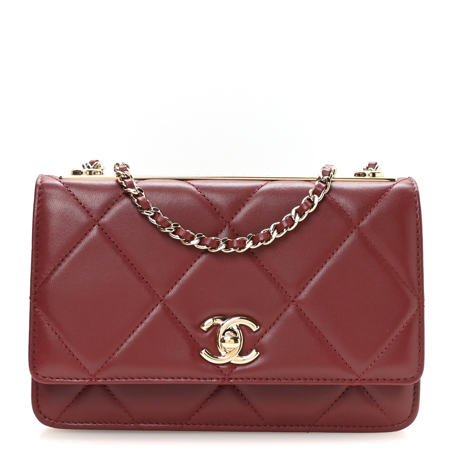 Chanel Lambskin Quilted Trendy CC Wallet On Chain WOC Burgundy 1 of 12