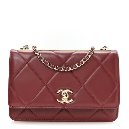 Chanel Lambskin Quilted Trendy CC Wallet On Chain WOC Burgundy 1 of 12