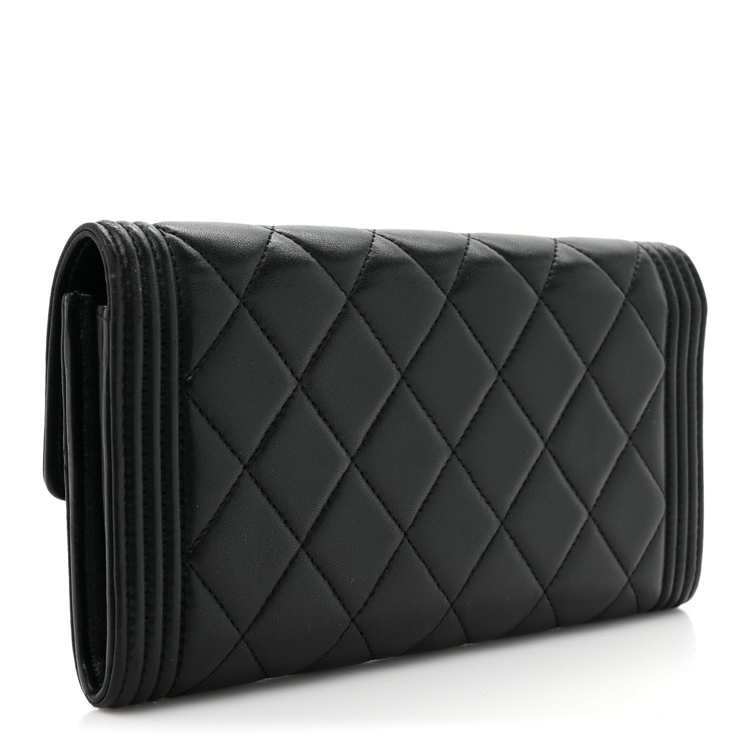 Chanel Lambskin Quilted Large Boy Gusset Flap Wallet Black 3 of 16