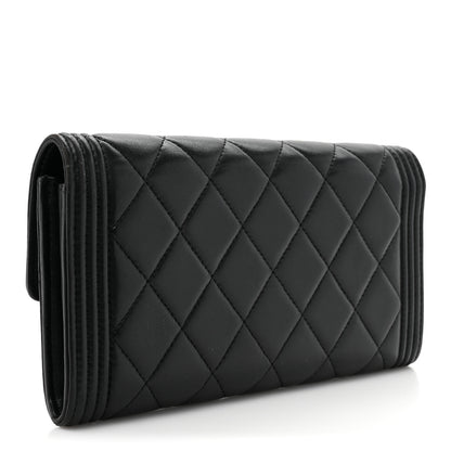Chanel Lambskin Quilted Large Boy Gusset Flap Wallet Black 3 of 16