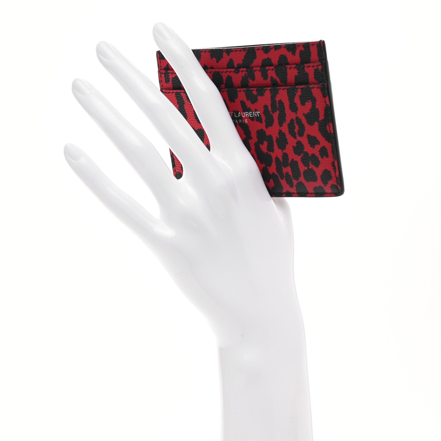 Saint Laurent Grain De Poudre Baby Cat Print Card Case Rouge Eros Black 2 of 8
