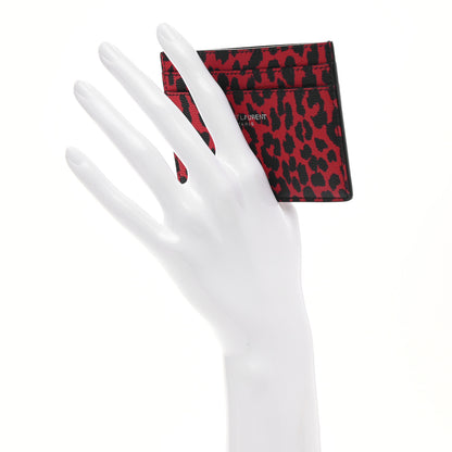 Saint Laurent Grain De Poudre Baby Cat Print Card Case Rouge Eros Black 2 of 8