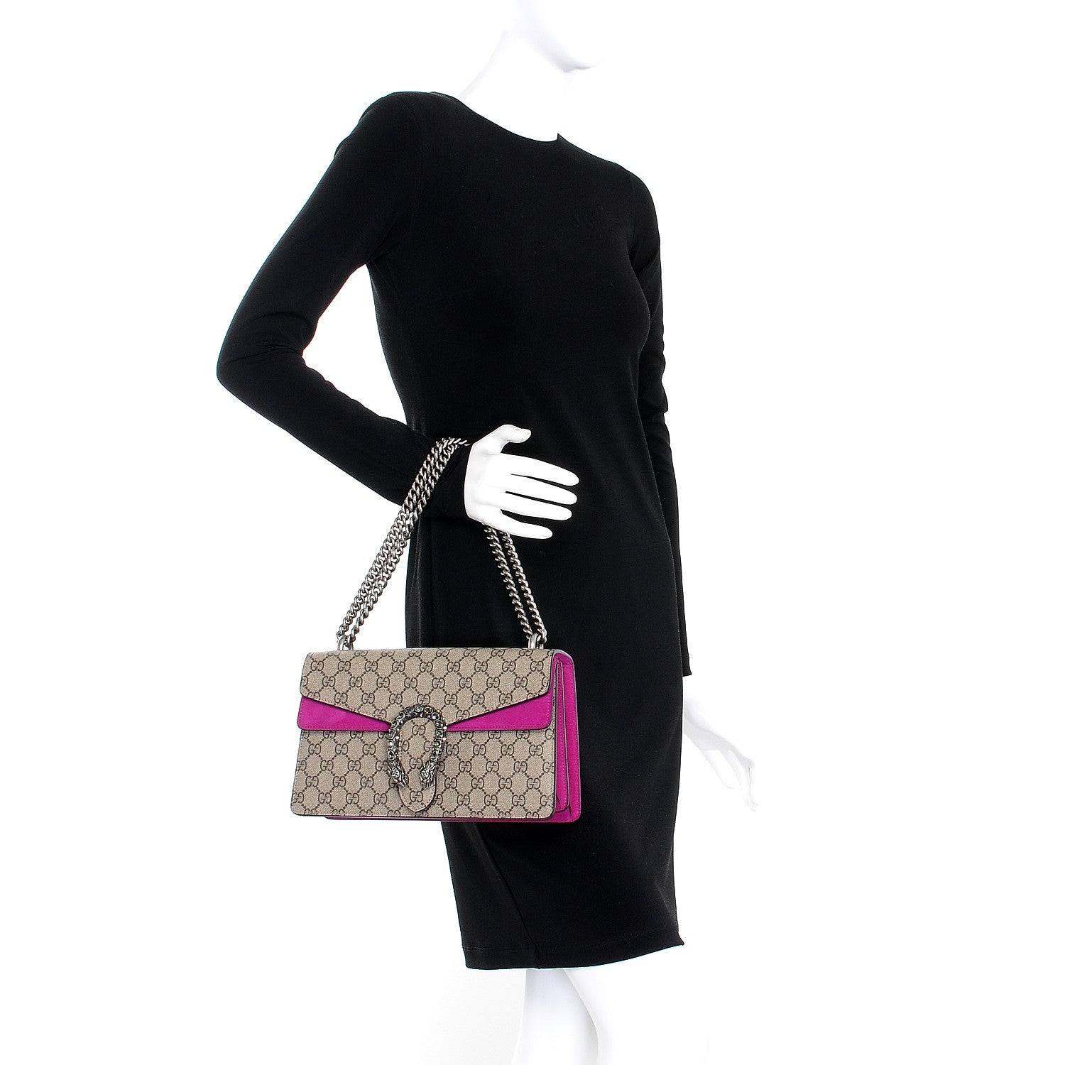 Gucci GG Supreme Monogram Suede Crystal Small Dionysus Shoulder Bag Beige Ebony Bright Purple 3 of 11