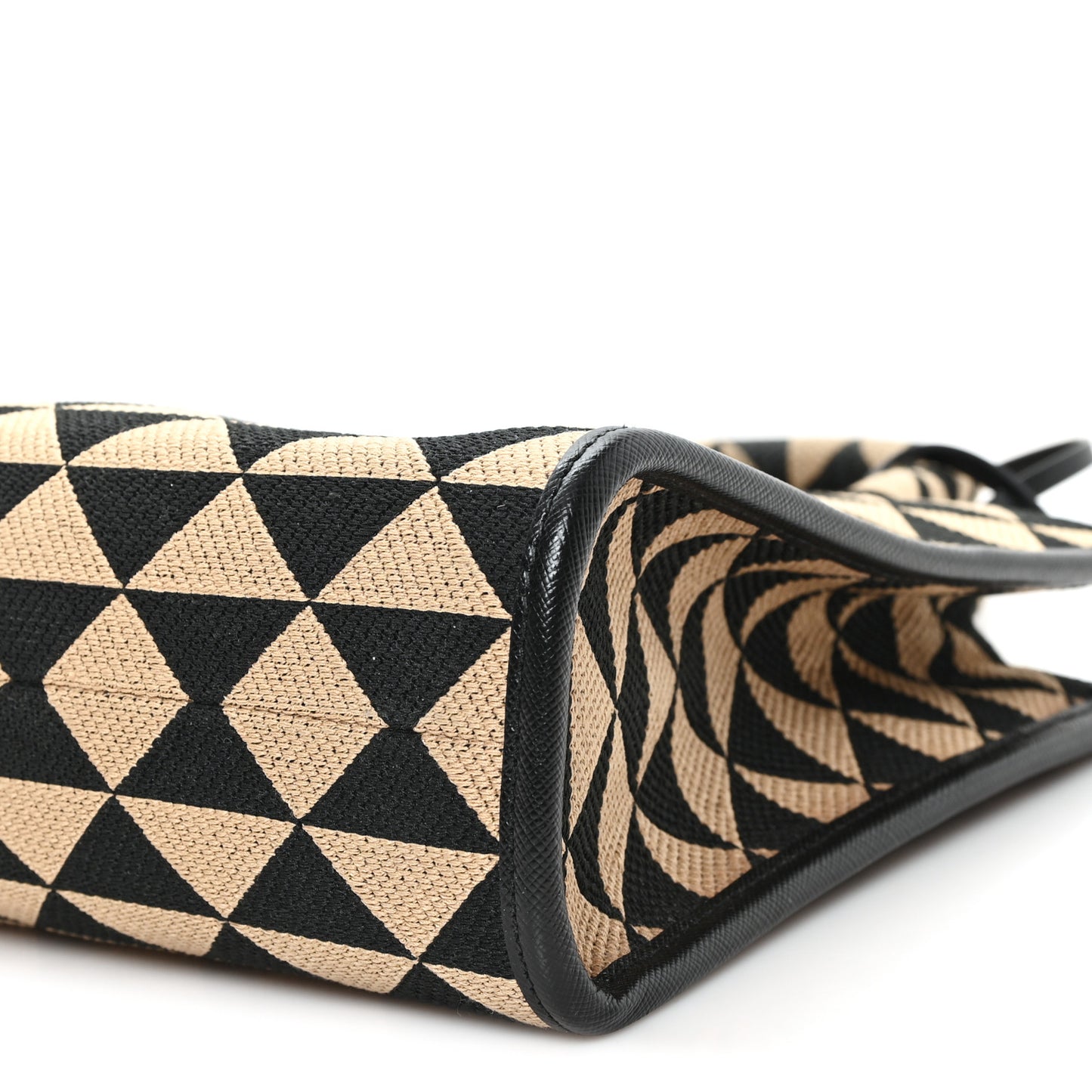 Jacquard Saffiano Triangolo Symbole Embroidered Small Tote  Black Corda