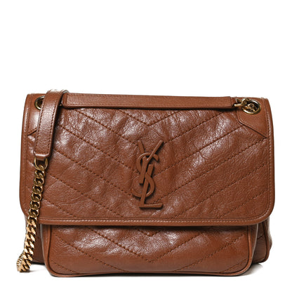 Saint Laurent Crinkled Calfskin Matelasse Monogram Medium Niki Chain Satchel Caramel 1 of 11