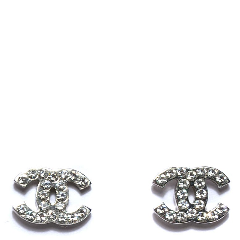 Chanel Crystal Timeless CC Earrings Silver 1 of 5