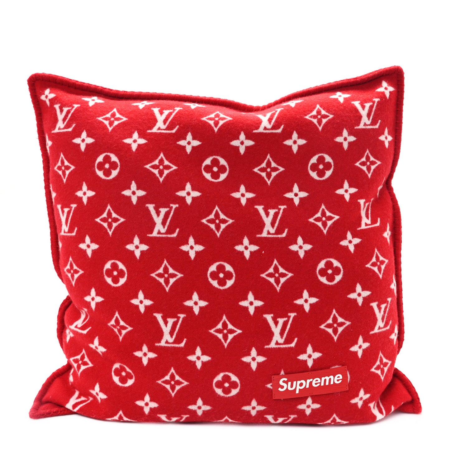 X SUPREME Wool Cashmere Cushion LV Pillow Red White