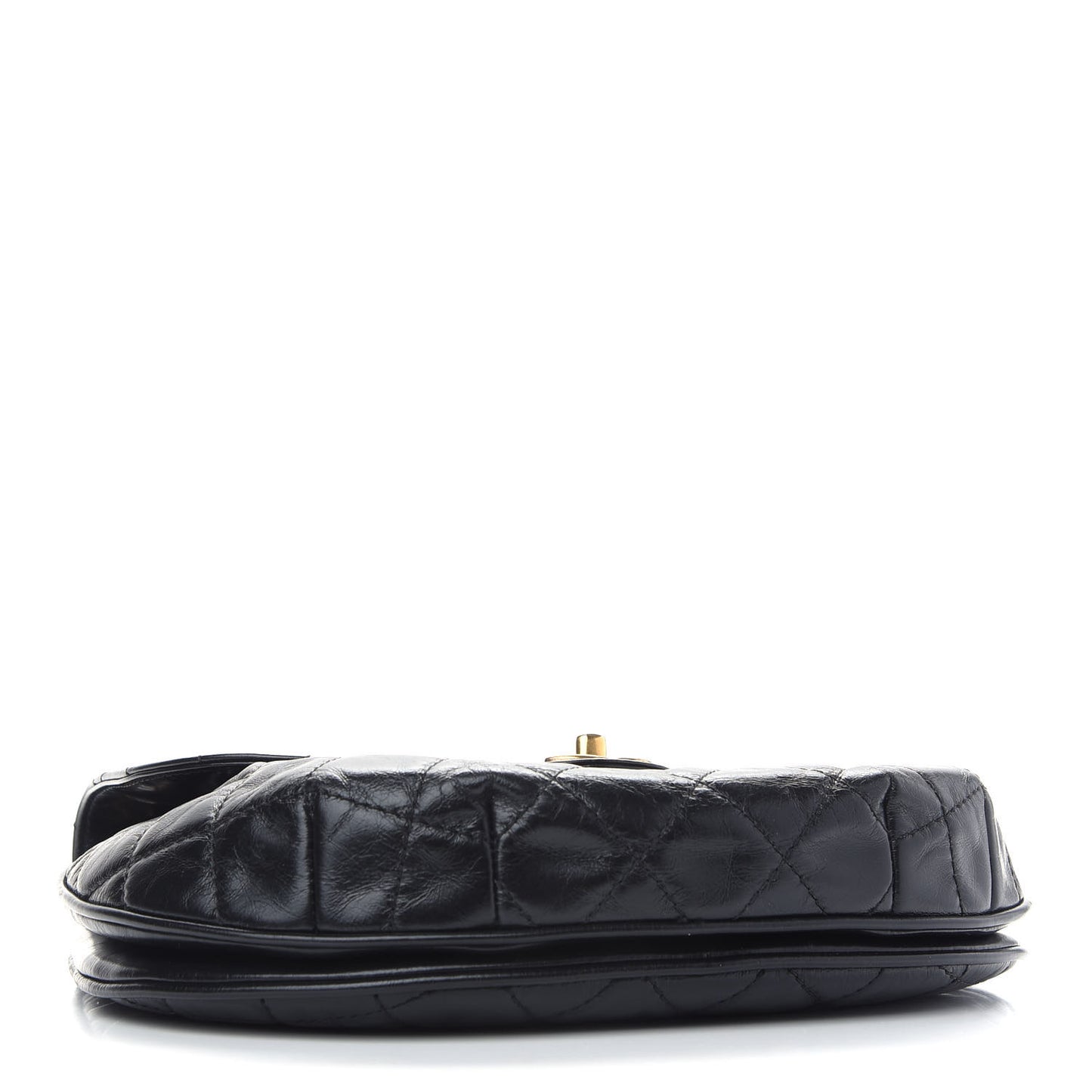 Glazed Calfskin Quilted Medium Bubble CC Flap Black