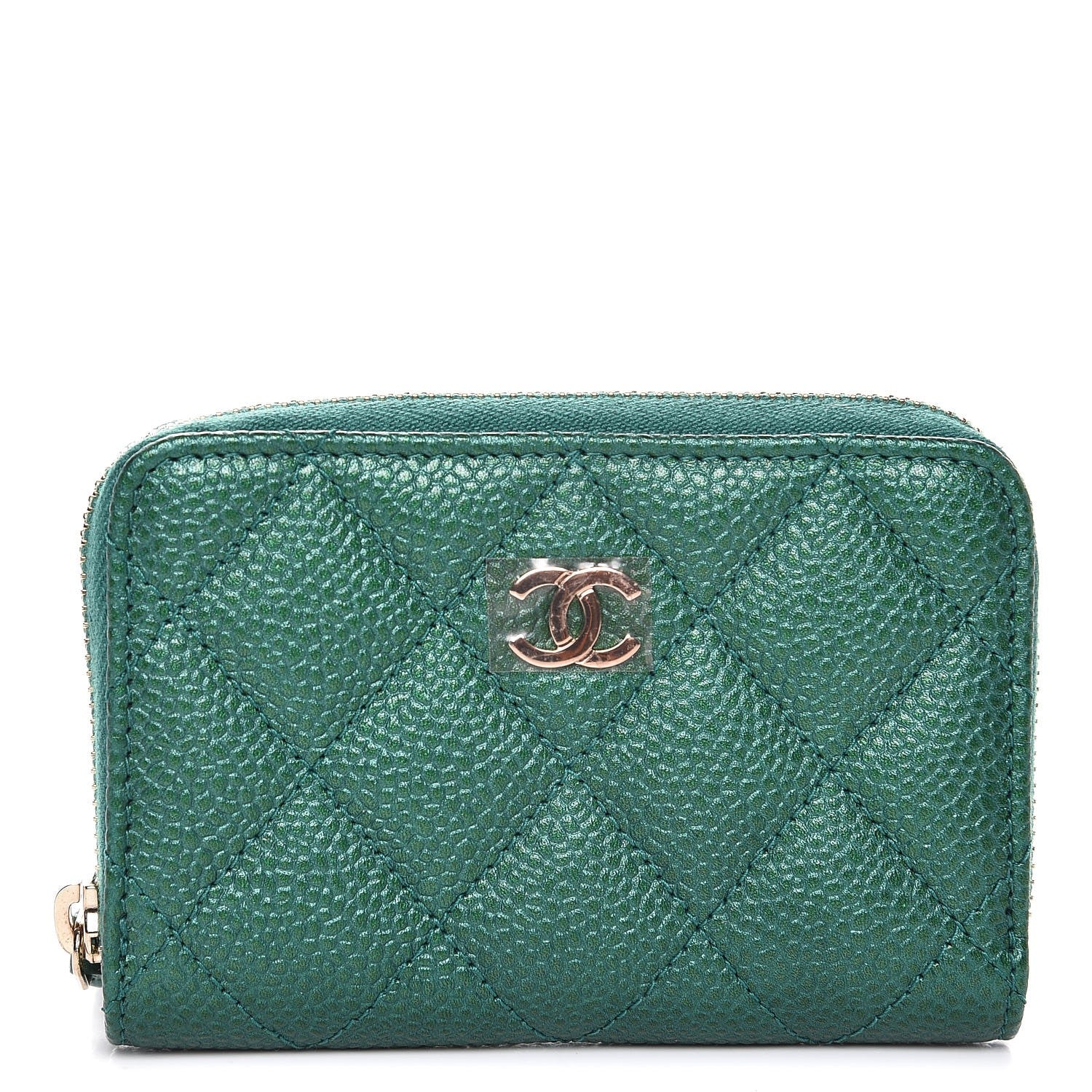 Chanel Metallic Caviar Quilted Zip Coin Purse Green 1 of 16