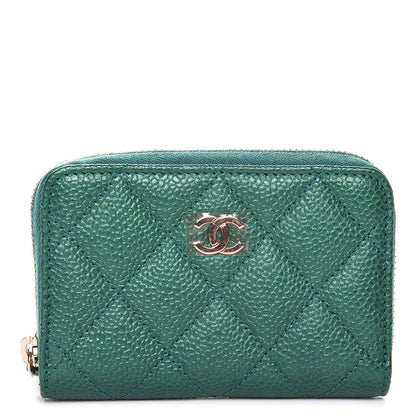Chanel Metallic Caviar Quilted Zip Coin Purse Green 1 of 16
