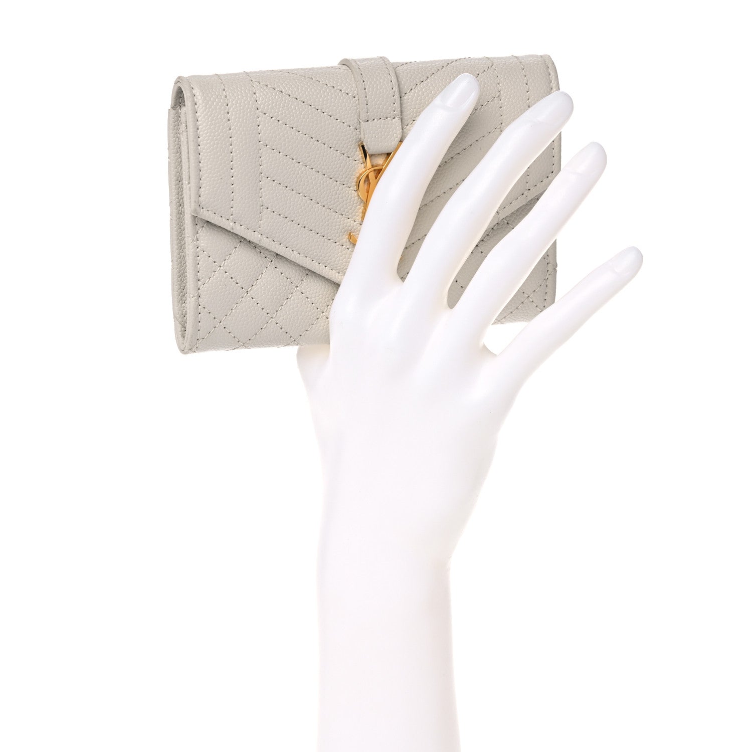 Saint Laurent Grain De Poudre Textured Mixed Matelasse Triquilt Small Monogram Envelope Wallet Blanc Vintage 2 of 10