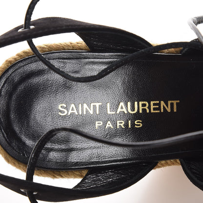 Saint Laurent Suede Espadrille Lace-Up Wedges 38.5 Black 6 of 8