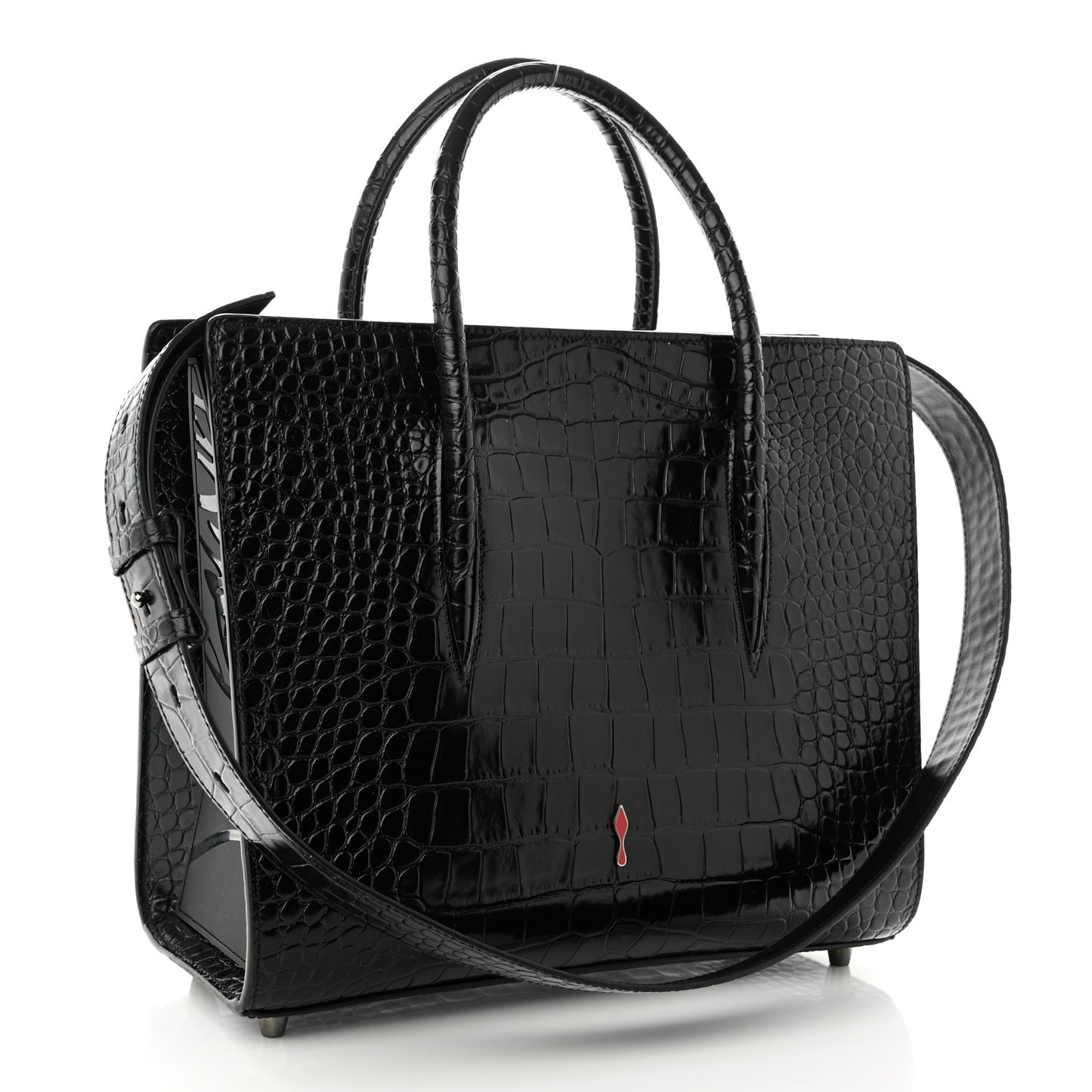 Calfskin Crocodile Embossed Studded Medium Paloma S Black