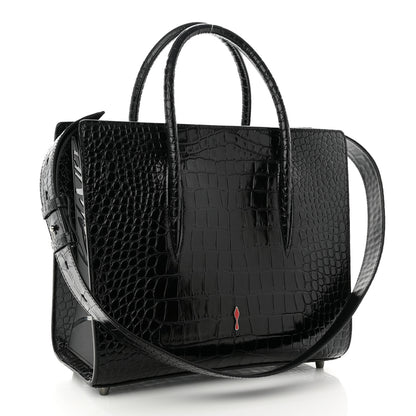 Christian Louboutin Calfskin Crocodile Embossed Studded Medium Paloma S Black 3 of 11