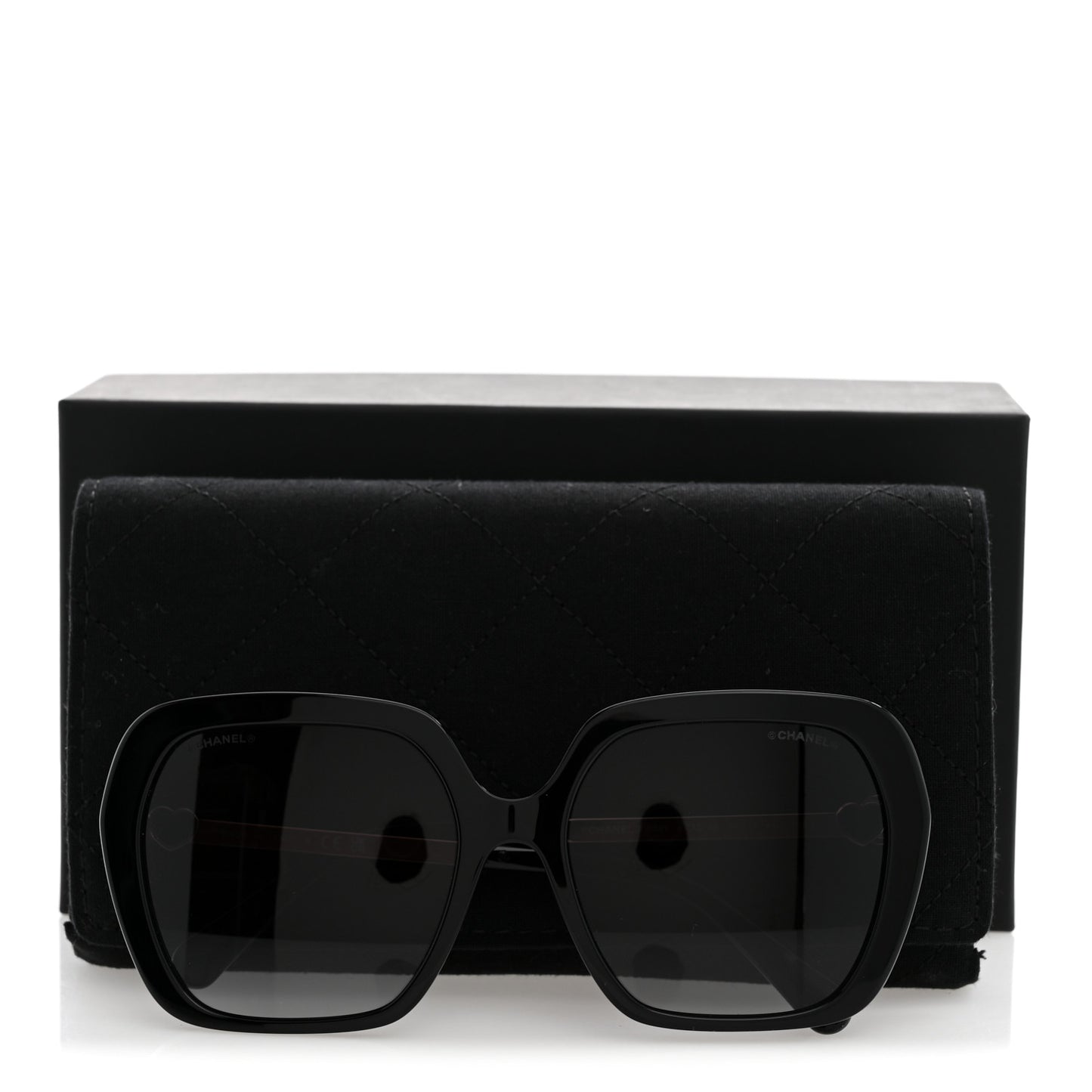 Acetate Polarized Square CC Heart Sunglasses 5521 Black White