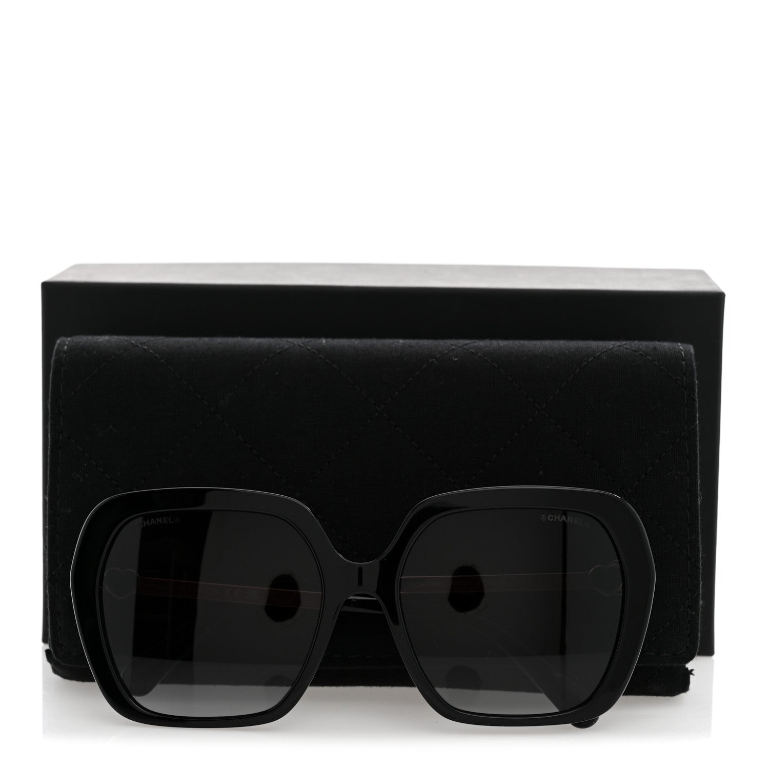 Chanel Acetate Polarized Square CC Heart Sunglasses 5521 Black White 8 of 8