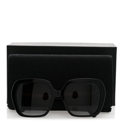 Chanel Acetate Polarized Square CC Heart Sunglasses 5521 Black White 8 of 8