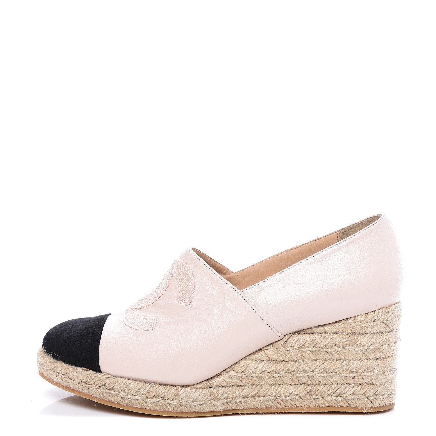 Chanel Lambskin Suede CC Espadrille Wedges 41 Beige Black 1 of 10