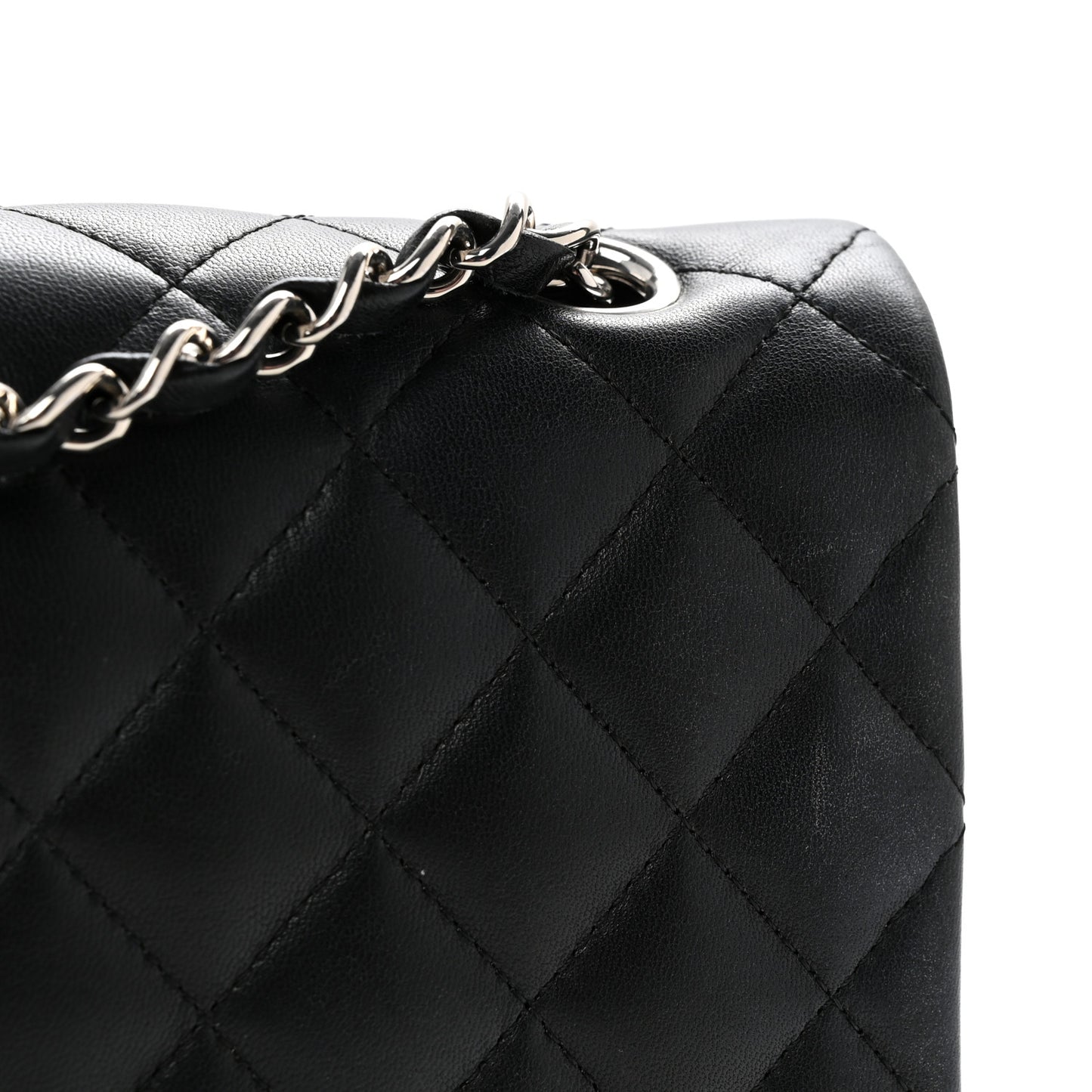 Lambskin Quilted Medium Double Flap Black