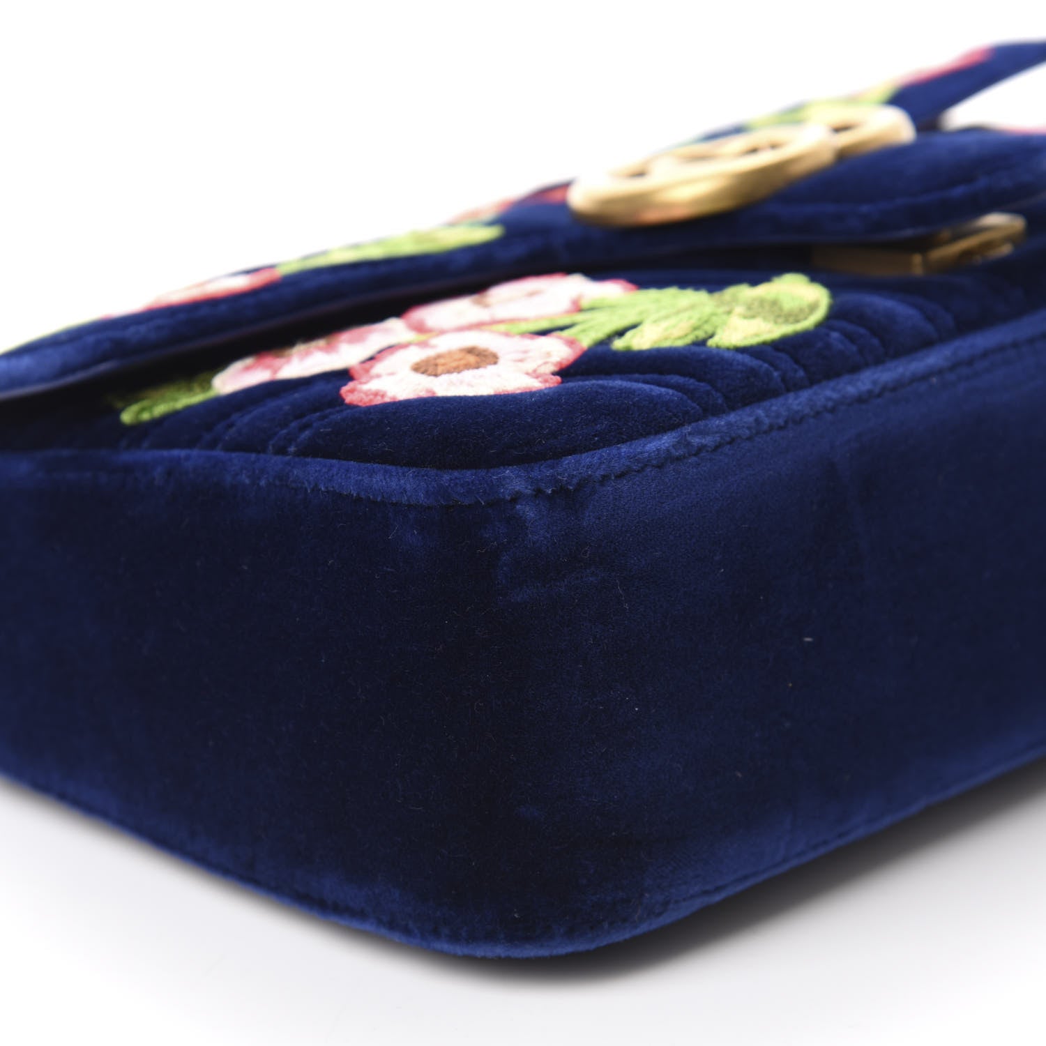 Gucci Velvet Matelasse Deer Embroidered Small GG Marmont Shoulder Bag Cobalt 6 of 10