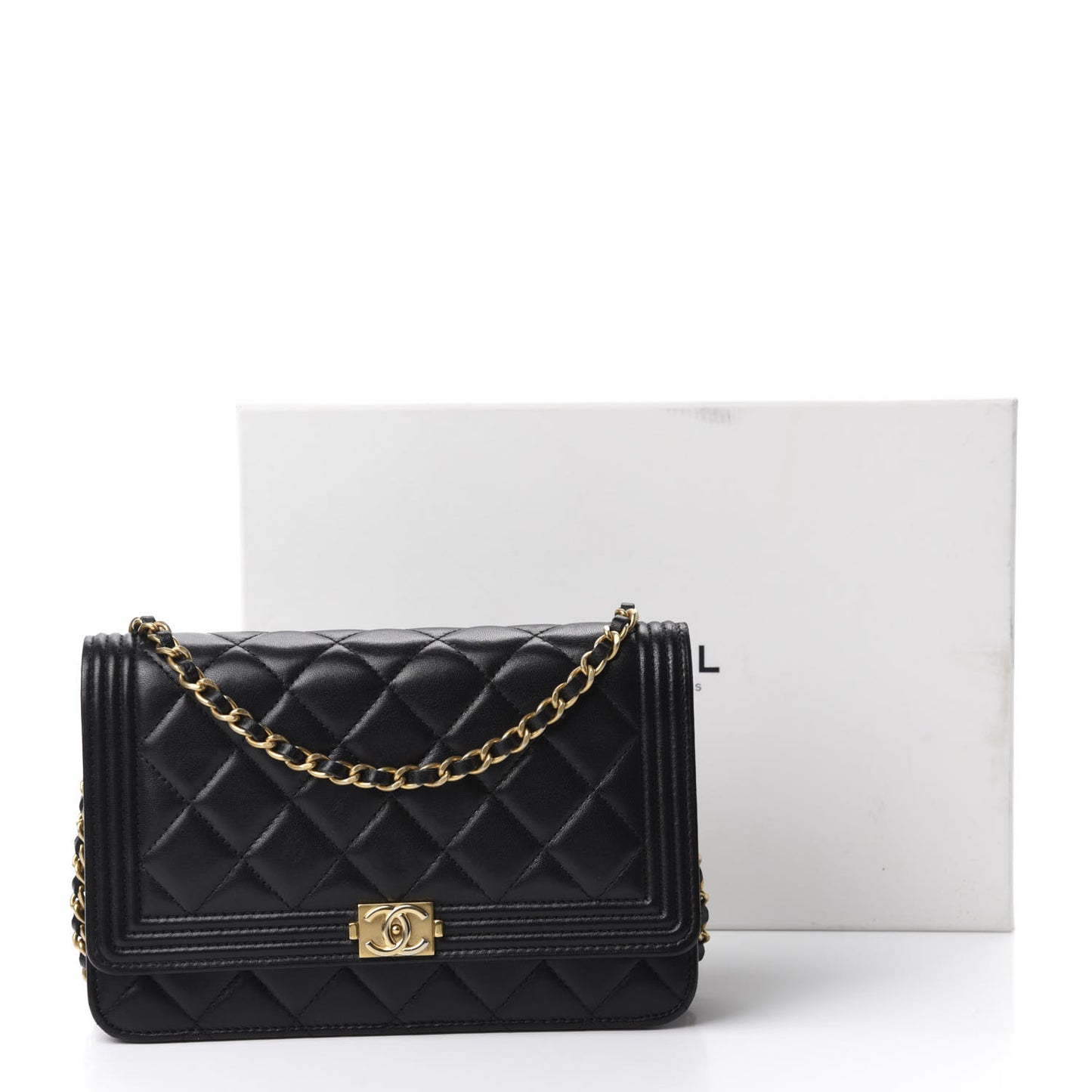 Lambskin Quilted Boy Wallet On Chain WOC Black