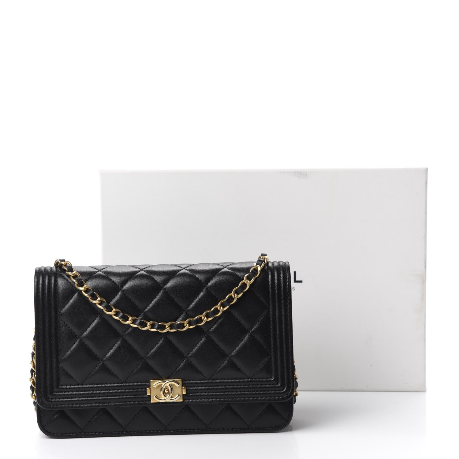 Chanel Lambskin Quilted Boy Wallet On Chain WOC Black 13 of 13
