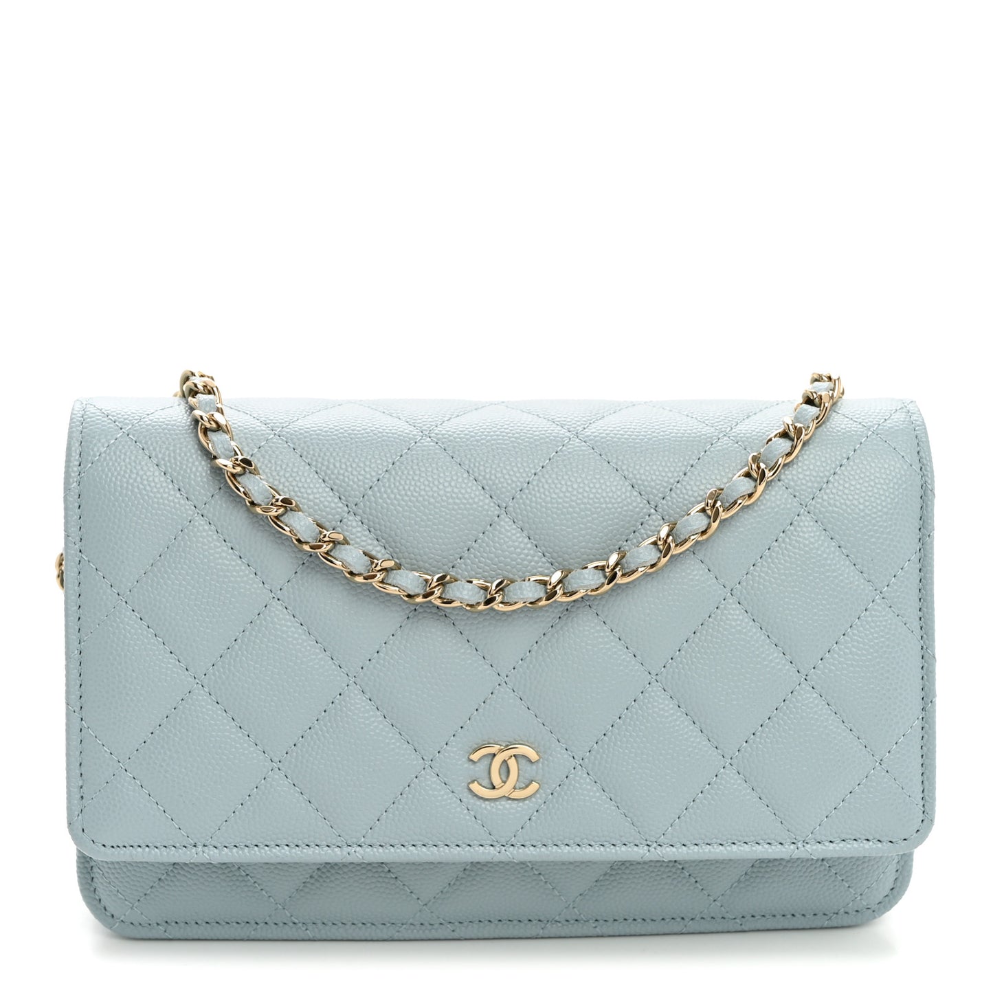 Caviar Quilted Wallet on Chain WOC Light Blue
