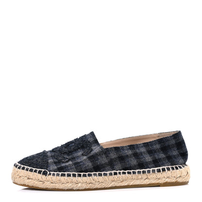 Chanel Plaid Fabric CC Espadrilles 38 Grey 1 of 10