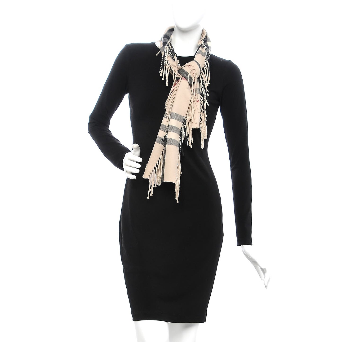 Cashmere House Check Fringe Scarf Stone