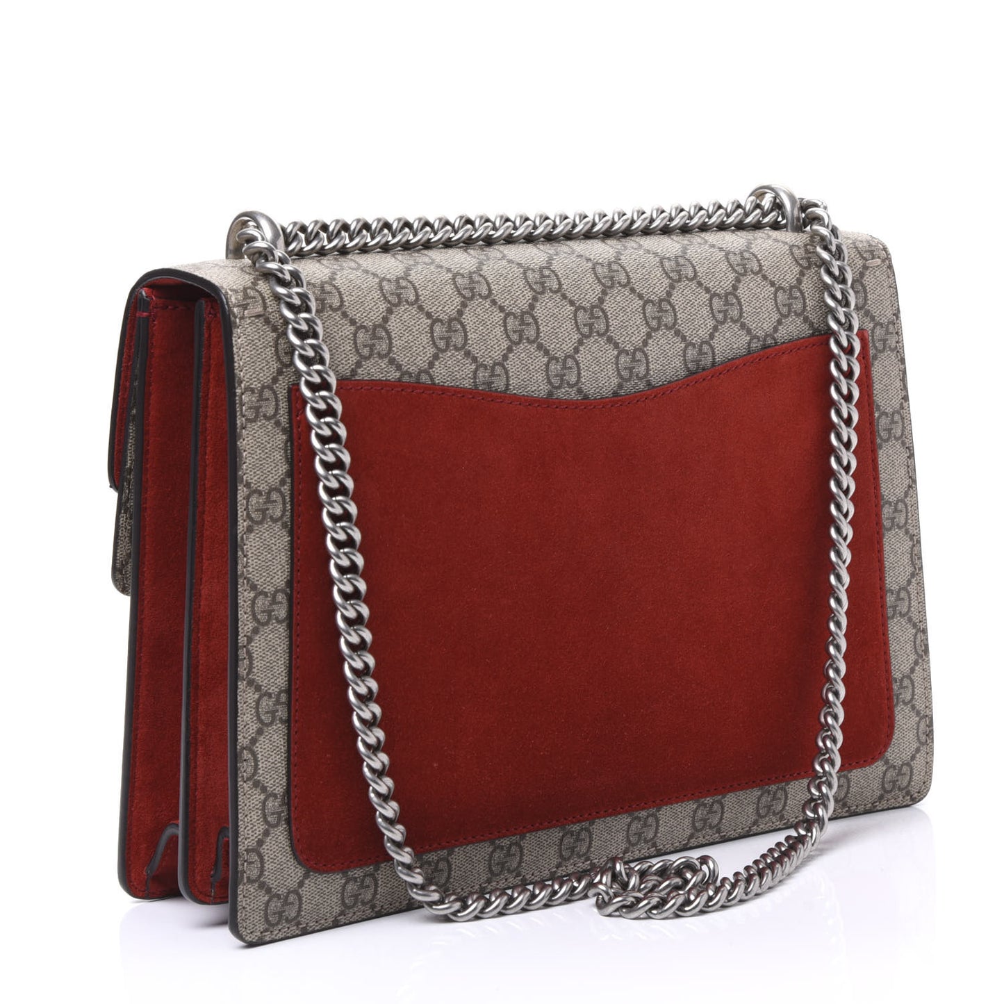 GG Supreme Monogram Suede Cudu Medium Dionysus Shoulder Bag Beige Ebony Vulcanic Red