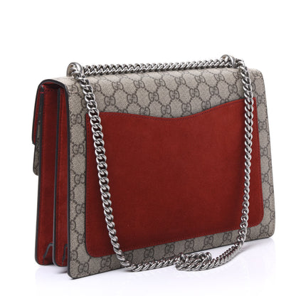 Gucci GG Supreme Monogram Suede Cudu Medium Dionysus Shoulder Bag Beige Ebony Vulcanic Red 2 of 8