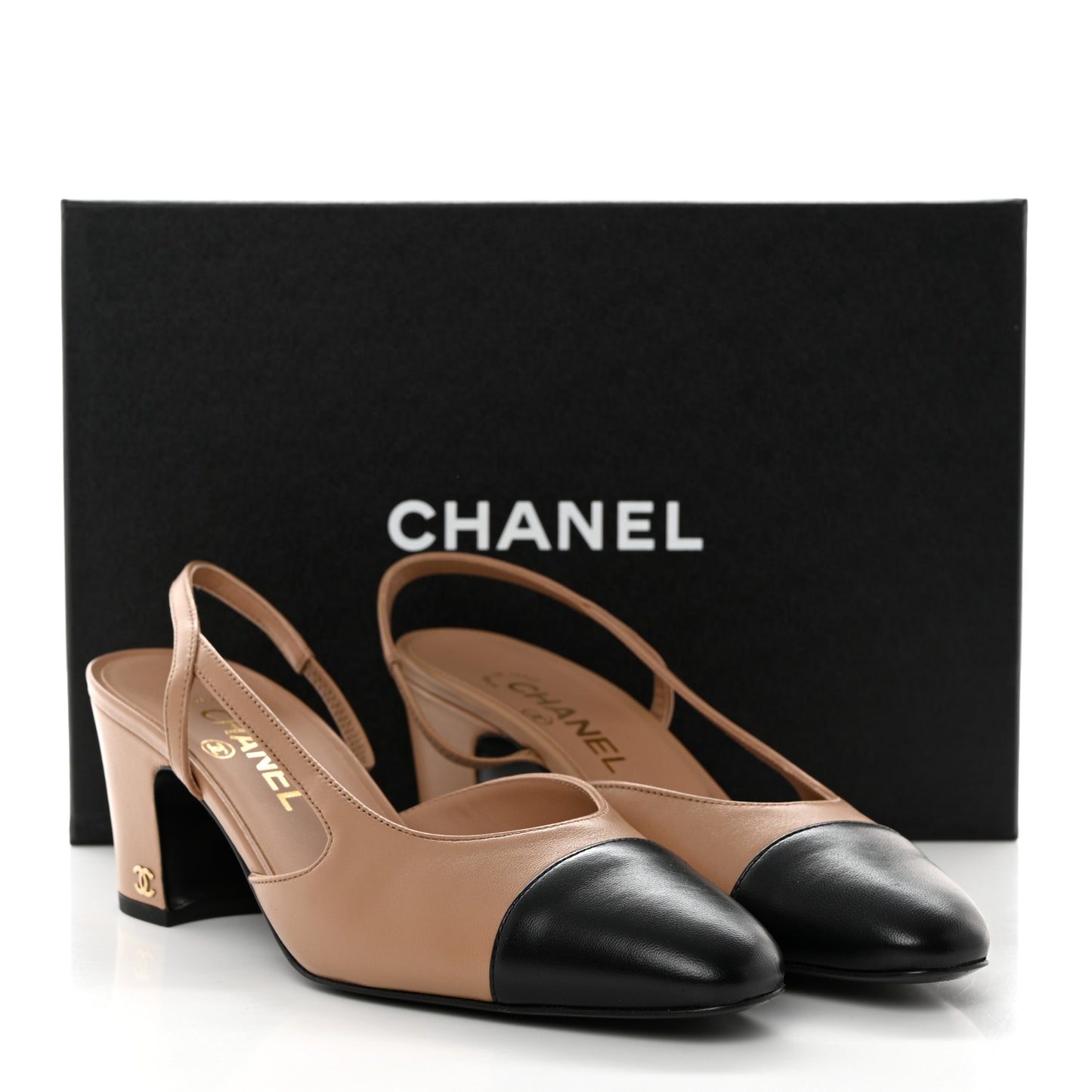 Goatskin Grosgrain Cap Toe CC Slingback Pumps 39 Dark Beige Black