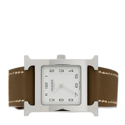 Hermes Stainless Steel Swift 21mm Heure H Hour Quartz Watch Etoupe 2 of 4