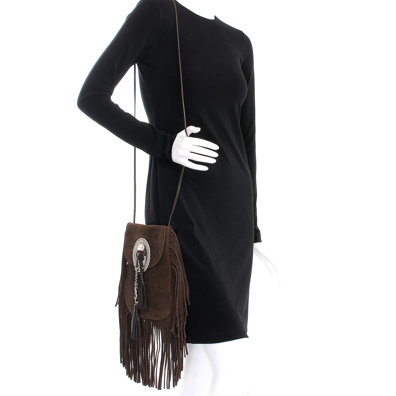 Saint Laurent Suede Fringe Flat Anita Crossbody Bag Coffy Marrone 2 of 7
