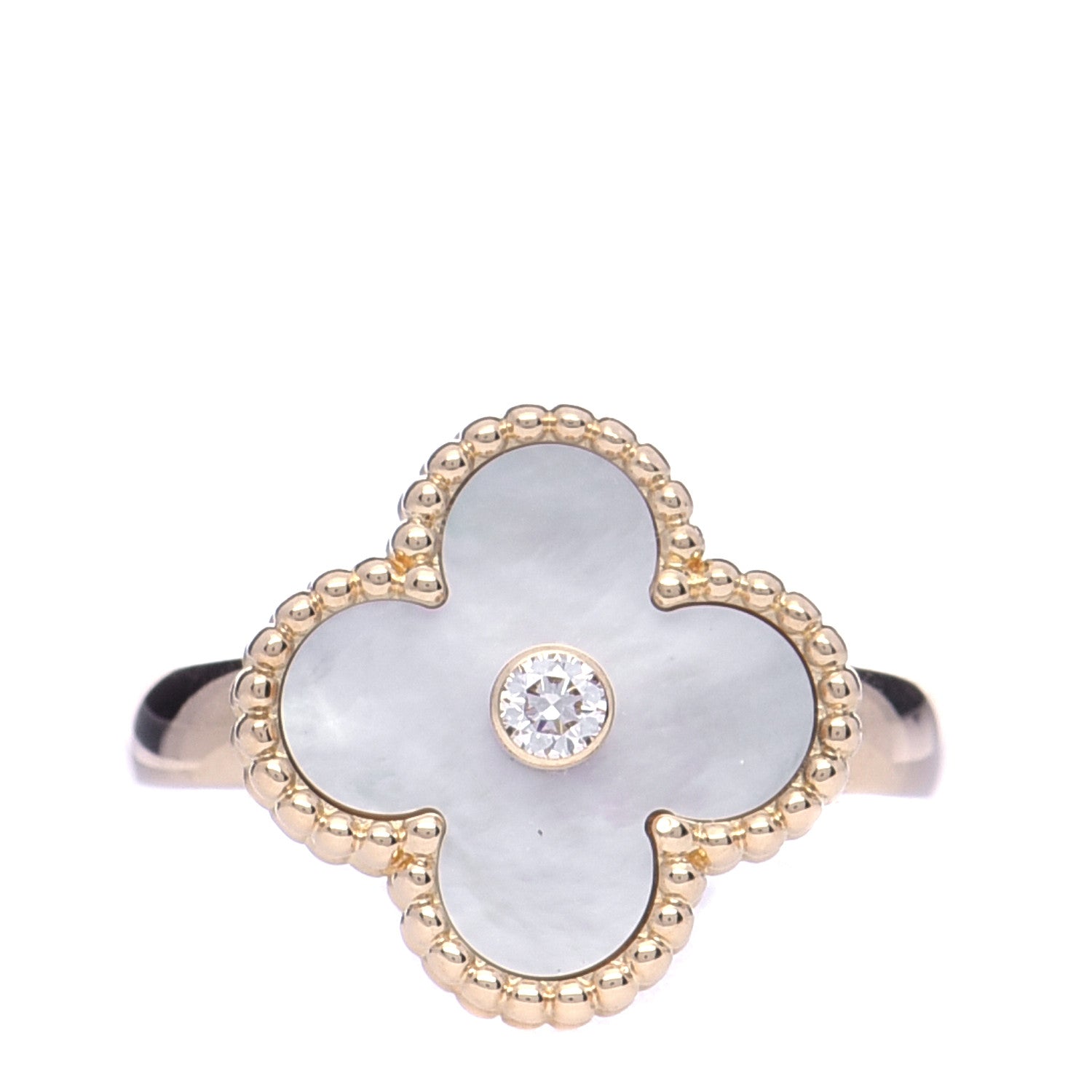 Van Cleef & Arpels 18K Yellow Gold Diamond Mother of Pearl Vintage Alhambra Ring 51 5.75 1 of 18