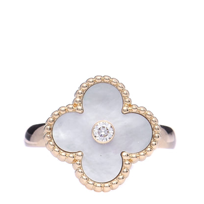 Van Cleef & Arpels 18K Yellow Gold Diamond Mother of Pearl Vintage Alhambra Ring 51 5.75 1 of 18